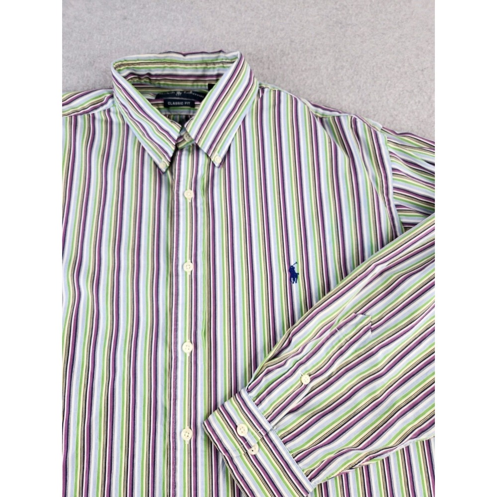 Vintage Polo Ralph Lauren 17.5 XL Bright Shirt Striped Oxford‎ Shirt Spring!